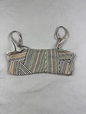 L*SPACE (No Tags) Cream with Black/Green/Brown Stripe Bandeau Bikini Top Size XS